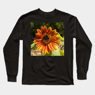 Orange Sunflower with Bee Photographic Image Long Sleeve T-Shirt